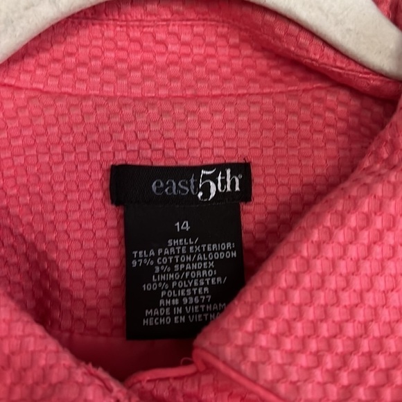 EAST 5th Coral/Melon Textured Jacket w/Peter Pan Collar, Lg Buttons, Sz 14, GUC. - Picture 3 of 8